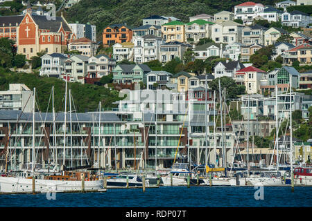 Le front de mer de Wellington est un quartier populaire qui attire les habitants et les visiteurs à des fins récréatives, de loisirs, d'événements spéciaux, et des restaurants. Banque D'Images