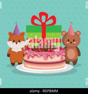 Cute Bear teddy et fox avec vector illustration design cadeaux Illustration de Vecteur