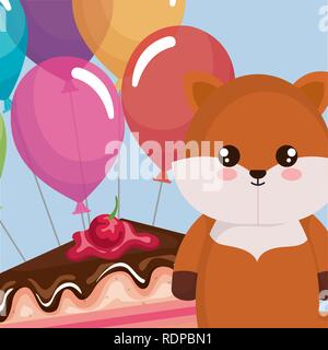 Et mignon petit renard avec des ballons hélium et vecteur illustration design gâteau Illustration de Vecteur