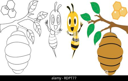 Cute Cartoon mascotte abeille abeille mignon.Belle série. Cartoon cute bee orienté. vector illustration isolé 2019 Illustration de Vecteur