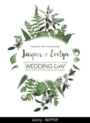 Fleurs de mariage, carte d'invitation inviter. Vector set aquarelle forêt Vert fougère, herbes, eucalyptus, des branches de buis, buxus. Natura, vert botanique d Illustration de Vecteur