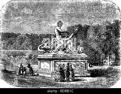 . Les parcs, promenades, &AMP ; Jardins de Paris, décrits et examinés en fonction des attentes de nos propres villes, et les jardins publics et privés. Jardins, Parcs. 14 JARDINS DU LOUVRE ET DES TUILERIES. tentes sont placées à l'été, une allée de tilleuls plus voûté par le côté de la rue de Rivoli, et à l'ouest il y a des terrasses qui offrent une vue sur la scène mouvementée et lumineuse autour de et de la noble avenue vers l'ouest. Il y a beaucoup de sculptures- ture, les deux copies d'œuvres célèbres et originales, mais comme pour l'intérêt horticole frais Banque D'Images