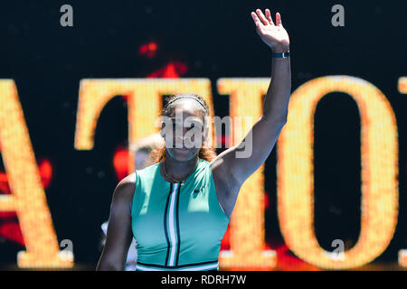 Melbourne, Australie. 19Th Jul 2019. 16e Serena Williams de semences de l'USA célèbre sa victoire dans le troisième match contre Dayana Yastremska de l'Ukraine au jour 6 de l'Australian Open 2019 Tournoi de tennis du Grand Chelem à Melbourne, Australie. Williams a remporté 62 61. Bas Sydney/Cal Sport Media Credit : Cal Sport Media/Alamy Live News Banque D'Images