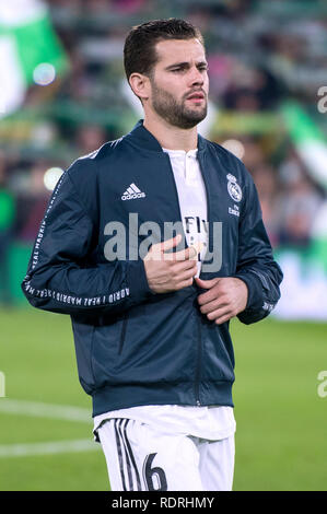 Séville, 13-01-2019. Primera Division Ligue espagnole. LaLiga. L'Estadio Benito Villamarin. Nacho Fernandez (Real Madrid) durant le jeu Real Betis - Real Madrid. Banque D'Images