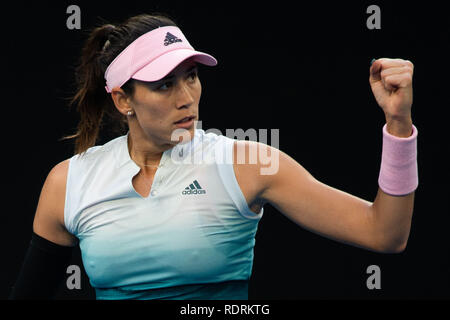 Melbourne, Australie. 19 Jan, 2019. Garbine Muguruza d'Espagne au cours de la célèbre féministe 3ème tour match contre Timea Bacsinszky de la Suisse à l'Open d'Australie à Melbourne, Australie, le 19 janvier 2019. Credit : Bai Xue/Xinhua/Alamy Live News Banque D'Images