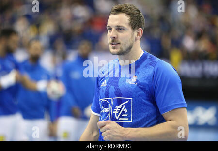 L'Allemagne. Berlin, Allemagne. 17 Jan 2019. IHF Handball Championnat du monde masculin, Berlin, Allemagne.Kentin Mahé pour la France au cours de l'échauffement avant le match Crédit : Mickael Chavet/Alamy Live News Banque D'Images