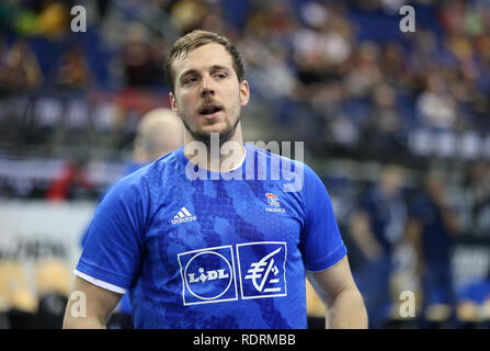 L'Allemagne. Berlin, Allemagne. 17 Jan 2019. IHF Handball Championnat du monde masculin, Berlin, Allemagne.Kentin Mahé pour la France au cours de l'échauffement avant le match Crédit : Mickael Chavet/Alamy Live News Banque D'Images