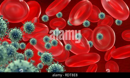 Les cellules du sang et les virus Banque D'Images