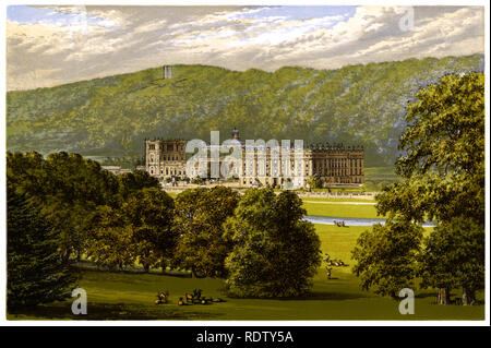 Chatsworth House, d'une gravure colorée publiée en 1870 Banque D'Images