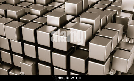 L'agrégation des cubes métalliques Résumé fond 3D Illustration Banque D'Images