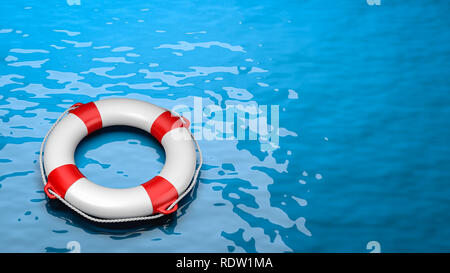 Bouée de sauvetage dans la mer avec Copyspace 3D Illustration Banque D'Images