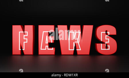 News Text rouge avec de faux mot à l'intérieur sur fond sombre 3D Illustration Banque D'Images