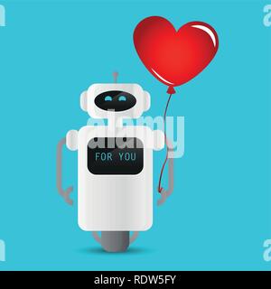 Robot mignon tenant un ballon en forme de coeur rouge illustration vecteur EPS10 Illustration de Vecteur