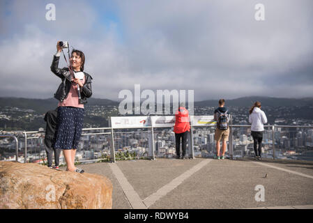 Vue depuis le mont Victoria du port et du centre-ville de Wellington, Île du Nord, en Nouvelle-Zélande. Banque D'Images