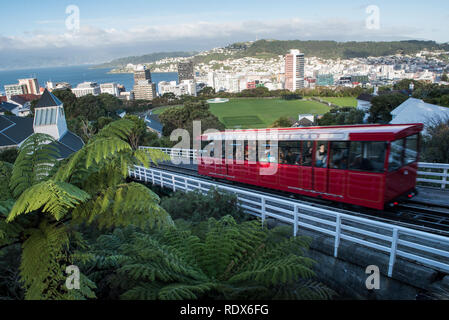 Le Funiculaire de Wellington est un funiculaire qui relie à Lambton Quay Wellington dans le Jardin botanique de Kelburn. Banque D'Images