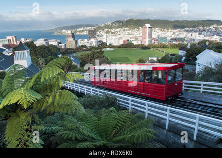 Le Funiculaire de Wellington est un funiculaire qui relie à Lambton Quay Wellington dans le Jardin botanique de Kelburn. Banque D'Images