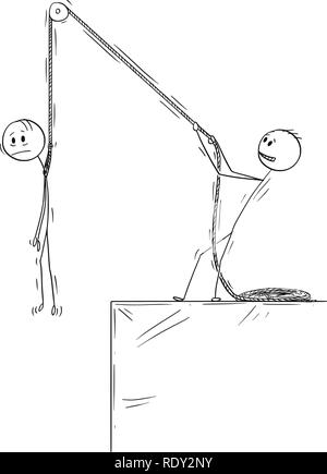 Caricature de l'homme ou couple un autre homme sur la corde au-dessus du bord de l'Abîme Illustration de Vecteur