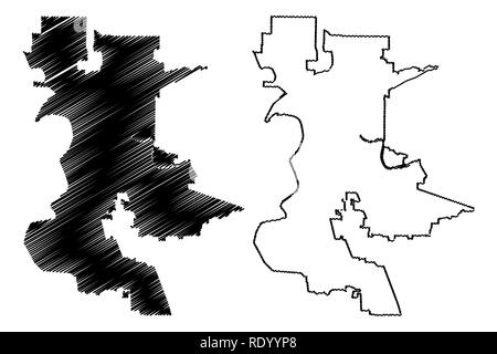 La ville de Sacramento (États-Unis villes, United States of America, USA) site vector illustration, scribble sketch ville de Sacramento site Illustration de Vecteur