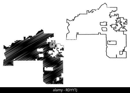 La ville de Mesa (États-Unis villes, United States of America, USA) site vector illustration, scribble sketch carte ville de Mesa Illustration de Vecteur