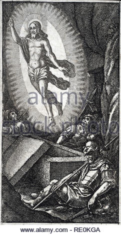 La résurrection de Jésus ou de la résurrection de Christ est une doctrine centrale dans le Christianisme. Les chrétiens croient que, après avoir été crucifié par les autorités Romaines, Jésus est ressuscité des morts et, après une période sur terre est monté au ciel pour s'asseoir à la droite de Dieu. Gravure par Wenceslaus Hollar aquafortiste bohème à partir de 1600 Banque D'Images