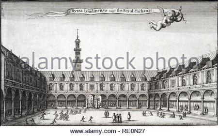 Le Royal Exchange de Londres a été fondée au xvie siècle par le marchand Thomas Gresham sur la suggestion de son facteur Richard Clough à agir en tant que centre de commerce de la ville de Londres. Gravure par Wenceslaus Hollar aquafortiste bohème à partir de 1600 Banque D'Images