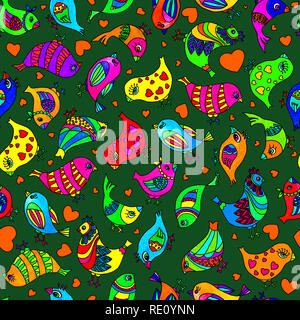 Modèle sans couture. Colorful abstract les oiseaux. Illistration aquarelle. Le motif est de papiers peints, textiles, oreillers, papier d'emballage. Design Banque D'Images