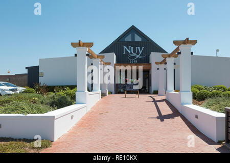 Entrée de Nuy Restaurant sur la Colline et Winery entre Worcester et Robertson, Breede River Valley, Western Cape Winelands, Afrique du Sud à signer Banque D'Images