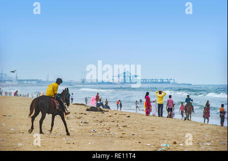 L'équitation sur la plage Marina, près de Chennai city centre Banque D'Images