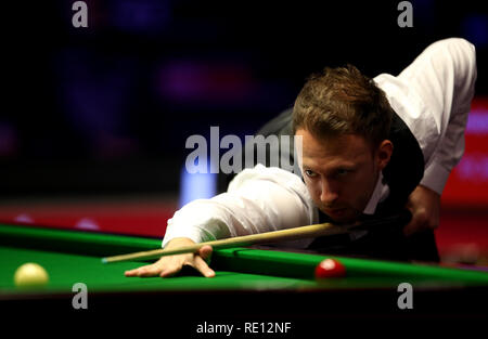 Judd Trump pendant sept jours du 2019 Dafabet Masters à Alexandra Palace, Londres. Banque D'Images