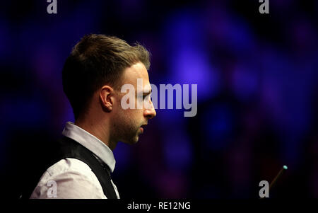 Judd Trump pendant sept jours du 2019 Dafabet Masters à Alexandra Palace, Londres. Banque D'Images