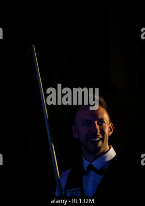 Judd Trump pendant sept jours du 2019 Dafabet Masters à Alexandra Palace, Londres. Banque D'Images