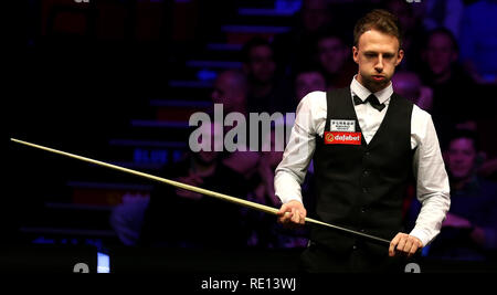 Judd Trump pendant sept jours du 2019 Dafabet Masters à Alexandra Palace, Londres. Banque D'Images