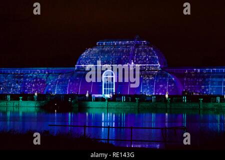 Kew Gardens Palm House illuminée pour Noël à Kew 2018 Banque D'Images