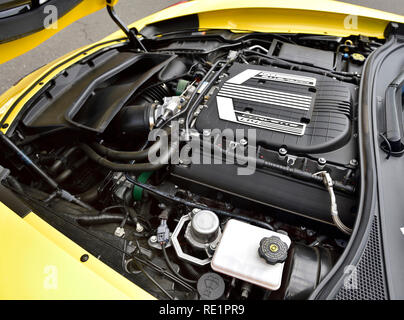 Compartiment moteur stock 2016 Chevrolet Corvette C7 corps large affichage sur Prescott Arizona tous les Corvette Show Banque D'Images