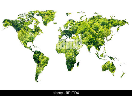 Carte du monde faite de forêt verte sur fond blanc Banque D'Images