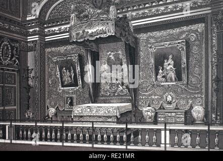 Il a allumé chambre de Louis 14, chambre royale de Louis XIV, cuivre-historique, à partir de la gravure de la plaque autour de 1890, Neal's, Paris Banque D'Images