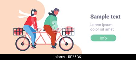 Couple riding tandem avec forme de coeur happy valentines day concept de vacances homme femme vélo amateurs de vélo double flat horizontal copy space vector illustration Illustration de Vecteur