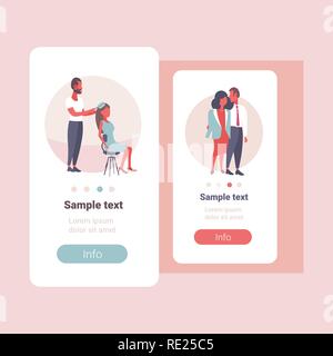 Des couples amoureux happy valentines day holiday celebration concept homme femme lovers embracing peigner les cheveux modèles web vertical hommes femmes ensemble toute la longueur des caractères de dessin animé Illustration de Vecteur