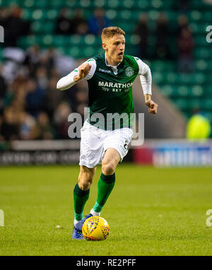 Edinburgh, Midlothian, UK. 19/01/2019. Hibs' Pic montre : le milieu de terrain, Vykintas Lituanie Slivka, apporte la balle vers les champs au cours de la première moitié comme l'hôte de Hibs Ville Elgin dans le 4ème tour de la coupe d'Écosse à Pâques Road Stadium, Edinburgh Crédit : Alamy/Ian Jacobs Crédit : Ian Jacobs/Alamy Live News Banque D'Images