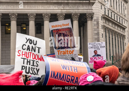 New York, USA, 19Jan2019 - manifestants anti-report Trump signe à la Marche des femmes à New York. Photo par Enrique Shore Crédit : Enrique Shore/Alamy Live News Banque D'Images