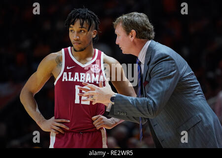 New York, USA. 19 janvier 2019 : entraîneur-chef associé John Pelphrey de l'Alabama Crimson Tide entraîneurs Dazon Ingram # 12 de l'Alabama Crimson Tide au cours de la jeu de basket-ball de NCAA entre les bénévoles de l'Université du Tennessee et de l'Université de l'Alabama Crimson Tide à Thompson Boling Arena de Knoxville TN Tim Gangloff/CSM Crédit : Cal Sport Media/Alamy Live News Banque D'Images