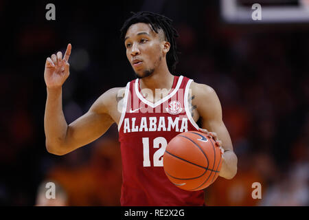 New York, USA. 19 janvier 2019 : Dazon Ingram # 12 de l'Alabama Crimson Tide apporte le ballon de basket-ball de NCAA du tribunal pendant le match entre les bénévoles de l'Université du Tennessee et de l'Université de l'Alabama Crimson Tide à Thompson Boling Arena de Knoxville TN Tim Gangloff/CSM Crédit : Cal Sport Media/Alamy Live News Banque D'Images