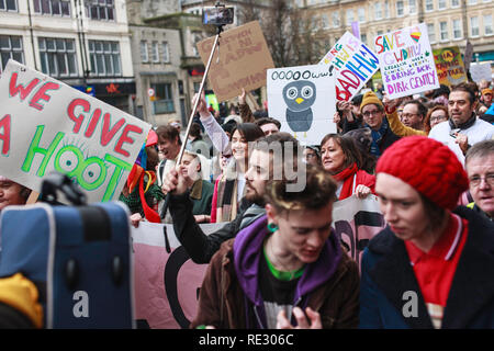 Cardiff, Royaume-Uni. 19 janvier, 2019. Enregistrer & Gwdihŵ Guildford mars Crescent à Cardiff en tant que lieu de musique indépendante et de petites entreprises fermer localement dans le nom de l'embourgeoisement. Credit : Taz Rahman/Alamy Live News Banque D'Images