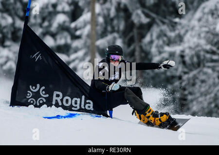 Rogla, en Slovénie. 19Th Jul 2019. Natalia Soboleva de Russie fait concurrence au cours de la Ladies' FIS Snowboard slalom géant parallèle Coupe du Monde de Rogla, en Slovénie, le 19 janvier 2019. Crédit photo : Jure Makovec : Jure Makovec/Alamy Live News Banque D'Images