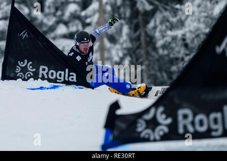 Rogla, en Slovénie. 19Th Jul 2019. Edwin Coratti de l'Italie en compétition lors de la Ladies' FIS Snowboard slalom géant parallèle Coupe du Monde de Rogla, en Slovénie, le 19 janvier 2019. Crédit photo : Jure Makovec : Jure Makovec/Alamy Live News Banque D'Images