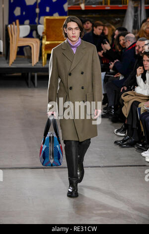 Paris, France. 19 Jan, 2019. Un modèle présente une création de Hermes au cours de l'automne/hiver 2019/2020 Hommes collection show à Paris, France, Janvier 19, 2019. Credit : Piero Biasion/Xinhua/Alamy Live News Banque D'Images