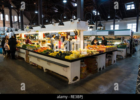 Lancaster, PA, USA, le 18 janvier 2019 : Le marché central au centre-ville de Lancaster City est un marché fermier local qui offre aux acheteurs une variété unique Banque D'Images