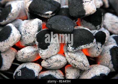 Sur un barbecue au charbon de bois incandescent Banque D'Images