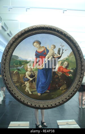 Vierge à l'enfant, Saint Jean Baptiste et l'Ange, Piero di Cosimo, Virgem com o Menino, São João Batista criança e um Anjo, 1500 - 1510, huile et t Banque D'Images