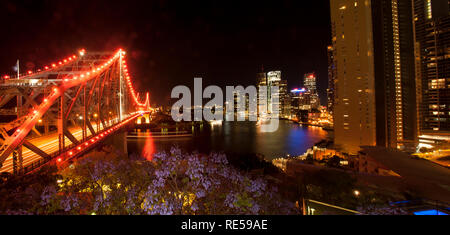 Story Bridge et le fleuve Brisbane. Par nuit Brisbane, Queensland, Australie Banque D'Images